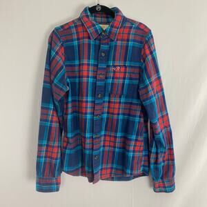 Hollister M Plaid Button-Up Flannel Shirt Blue Red 100% Cotton Preppy Casual